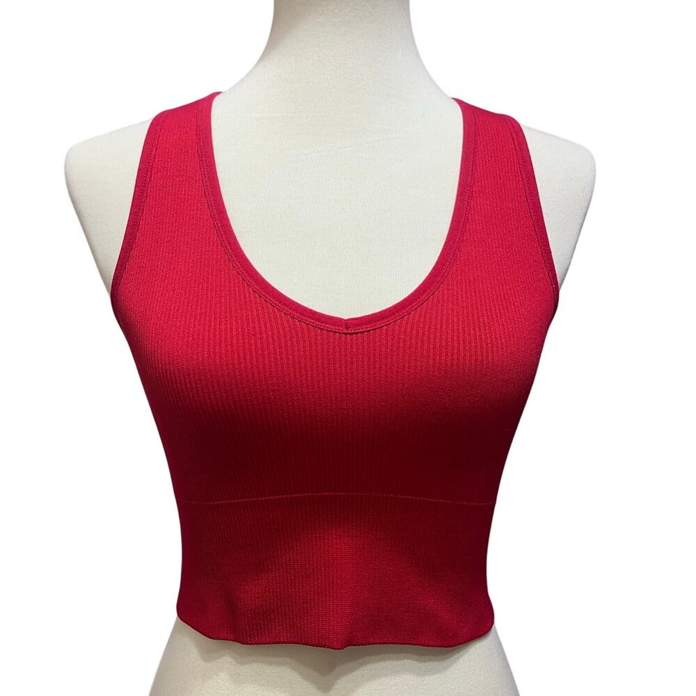 Red Ribbed Seamless Crop Tank Top
